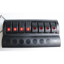 8 Gang Red LED Waterproof Marine/Boat Black Rocker Switch Panel